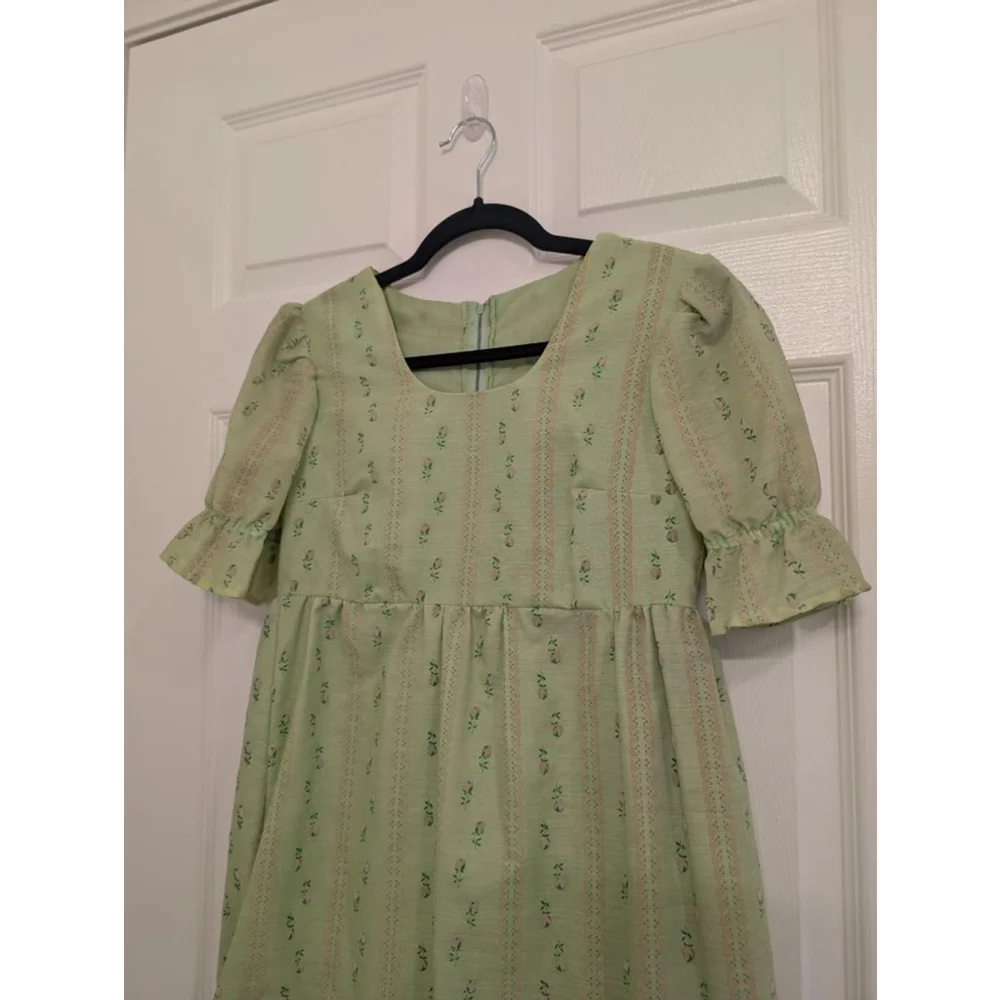 Vintage Style Bridgerton Regency Floral Prairie Dress Empire Waist Ruffle Hem S - Picture 2 of 9